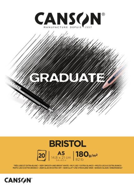 Canson Graduate Bristol extra bílý skicák lepený A5 20 listů 180 g/m2