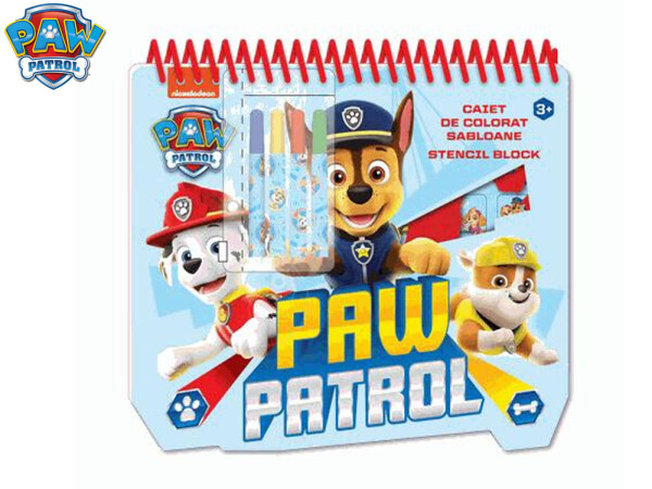 Blok + fixy 4ks se šablonami se samolepkami Paw Patrol/Tlapková patrola 22x20x2cm