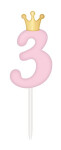 SVÍČKA růžová s korunkou ČÍSLO 3 - Albi