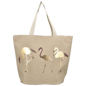 Plátěná velká plážová taška, plameňák zlatá