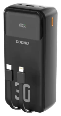 Dudao K15MAX černá / Powerbanka / 30 000 mAh / PD 22,5W / vestavěné kabely (6976625333783)