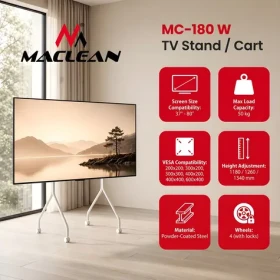 Maclean MC-180 W bílá / Pojízdný stojan pro TV / 37-80" / VESA 600x400 / nosnost 50 kg / výškově nastavitelný (MC-180 W)