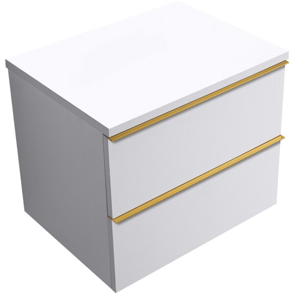 CERANO - Koupelnová skříňka Velora - bílá matná, úchytka zlatá + deska pod umyvadlo Navira Pro - 36 mm - 70x56,6x46,5 CER-668555