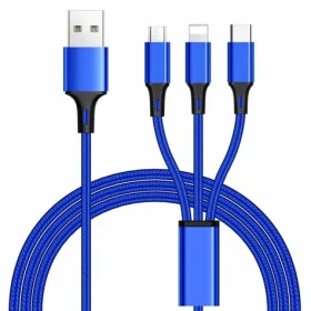 PremiumCord 3v1 nabíjecí kabel USB-C, micro USB, Lightning modrá / Nabíjecí kabel / 1,2 m (ku31pow01)