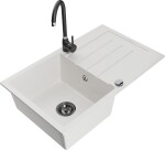 MEXEN - Bruno granitový dřez s odkapávačem včetně baterie Telma, bílá 6513-20-670200-70