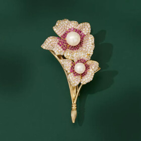 Brož ve tvaru dvou rozkvetlých květů Adéle, Zlatá