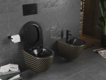 MEXEN - Lena Závěsná WC mísa včetně sedátka s slow-slim, duroplast, černá/zlatá vzor 30224079