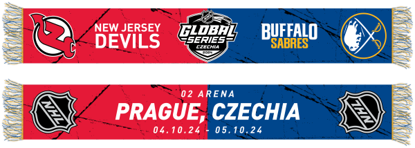 Great Branding Šála Global Series 2024 Czechia Buffalo Sabres NHL vs New Jersey Devils NHL Friendship HD Jaquard Scarf