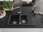 MEXEN/S - Gaspar granitový dřez 1.5 s odkapávačem včetně baterie Rita, černý/stříbrný metalik 6507-73-670300-00