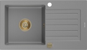 MEXEN/S - Pablo granitový dřez 1-miska s odkapávačem 752 x 436 mm, šedý, zlatý sifon 6510751010-71-G