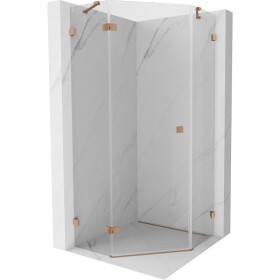 MEXEN/S - Lunar sprchový kout pětiboký křídlový levá 90 x 90, transparent, měď kartáčovaná 831-090L-090P-65-00-L