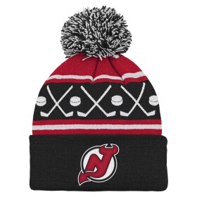 Outerstuff Dětská batolecí zimní čepice New Jersey Devils NHL Face-Off Cuff Pom