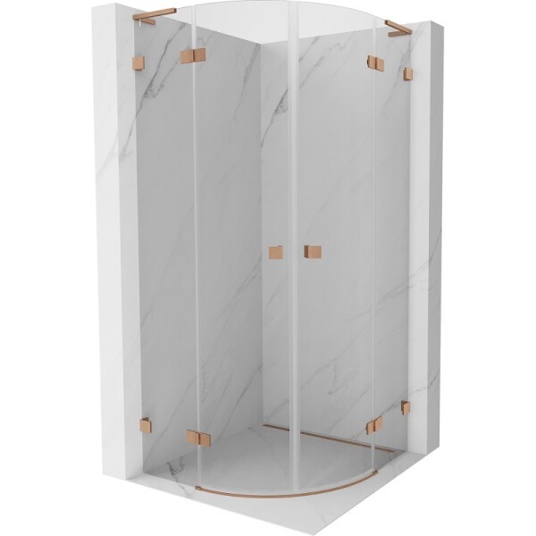 MEXEN/S - Lunar L sprchový kout čtvrtkruh křídlový 90 x 90, transparent, měď kartáčovaná 833L-090L-090P-65-00