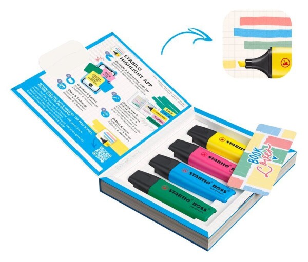 Zvýrazňovač STABILO BOSS ORIGINAL BOOKLOVER Set - 4 ks - ideální pro STABILO Highlight App
