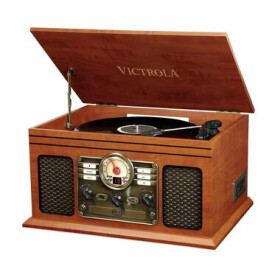 Victrola VTA-200B hnědá / Gramofon s rádiem CD MC mechanikou / 33 45 78 / FM / BT / RCA / repro (5060647650124)