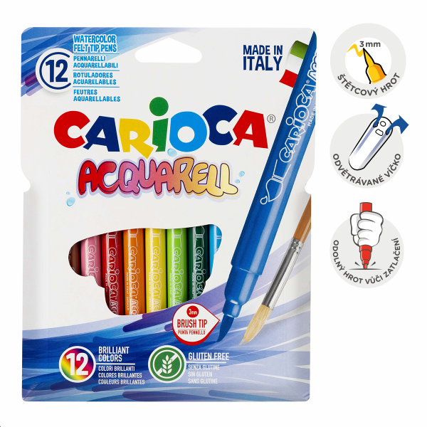 Carioca akvarelové fixy, 12 ks, mix barev