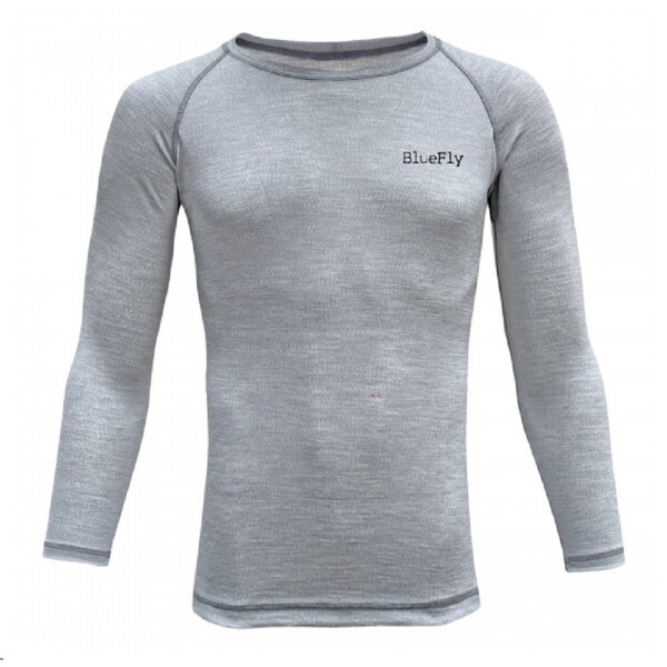 Funkční triko MERINO šedé, dlouhý rukáv, a malým nápisem "Blue Fly" unisex L - šedé