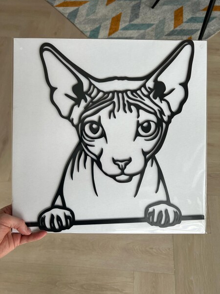 Donský sphynx kočka dřevěná dekorace na zeď Rozměr (cm): 38 x 38