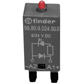 Finder zasouvací modul s diodou S nulovou diodou , s LED diodou 99.80.9.024.90.0 Barvy světla (LED svítidlo): červená Vhodné pro model (relé): Finder 94.54.1,