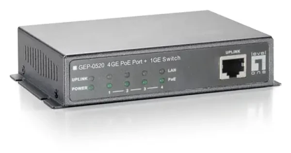 LevelOne PoE switch 5x GbE (4x PoE) 65W / Switch / Unmanaged / plastové tělo (GEP-0520)