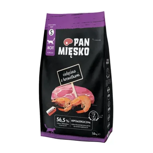 PAN MIĘSKO Granule telecí s krevetami S / 1,6 kg / bez lepku / pro dospělé kočky