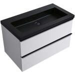 CERANO - Koupelnová skříňka Velora - bílá matná, úchytka černá + umyvadlo z lit. mramoru Ovo - černá matná - 80,5x58x46,5 CER-979942