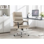 Křeslo kancelářské, béžová ekokůže, kříž kov chromový, houpací mechanismus, čalouněné područky