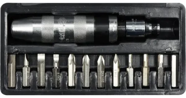 Vorel Rázový šroubovák s bity 12 ks / Šroubovák / přepínatelný chod / CrV / délka 165 mm (TO-65123)