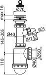 Alcadrain Sifon dřezový s nerezovou mřížkou DN70 a přípojkou A441P-DN50/40 A441P-DN50/40