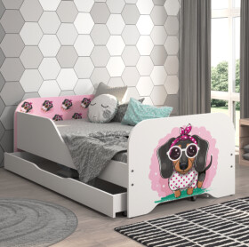 DumDekorace Kompletní dětská postel 160 x 80 cm s matrací a roštem - růžový jezevčík