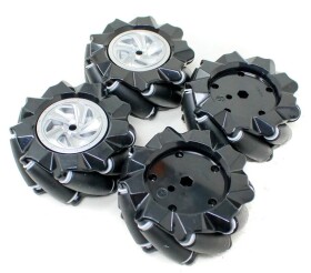 Robotická Mecanum kola 80 mm – sada 4 všesměrných kol, černá (6.7 mm náboj)