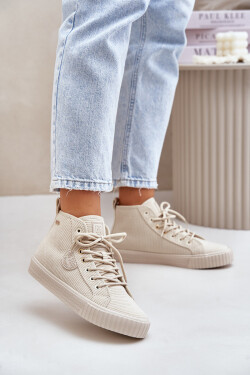 Zateplené Zamatové Tenisky Dámské Big Star OO274771 Hi-Poly System Béžové 38