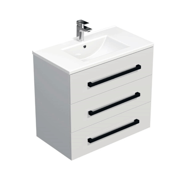 Koupelnová skříňka s černou úchytkou a umyvadlem SAT Cube Way 80x76,5x46 cm bílá lesk CUBE46C803BIMOD CUBE46C803BIMOD