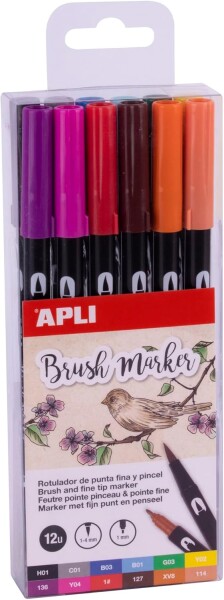 APLI APLI, 18063, Brush Duo, sada oboustranných akvarelových popisovačů, 12 ks
