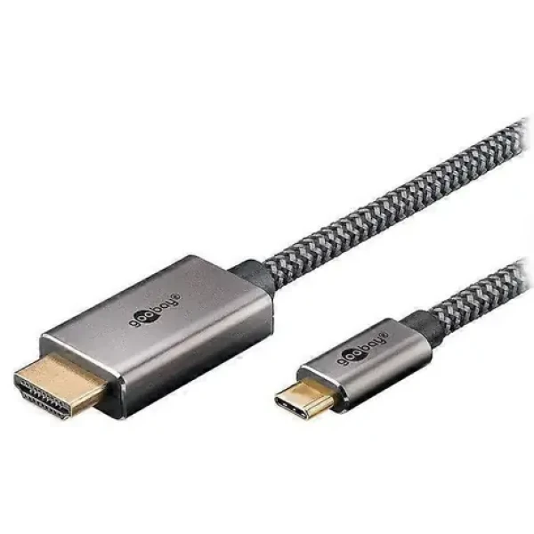 Goobay USB-C - HDMI textilní kabel černá/stříbrná / Adaptérový kabel / 4K 60Hz / 2 m (75700)