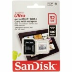 SanDisk Ultra microSDHC 32GB + adaptér / Class 10 / UHS-I / čtení: až 100MBs (SDSQUNR-032G-GN6TA)