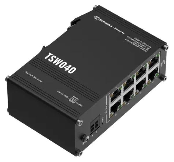 Teltonika TSW040 / Průmyslový switch / 8x LAN 10/100 / PoE 240W / IP30