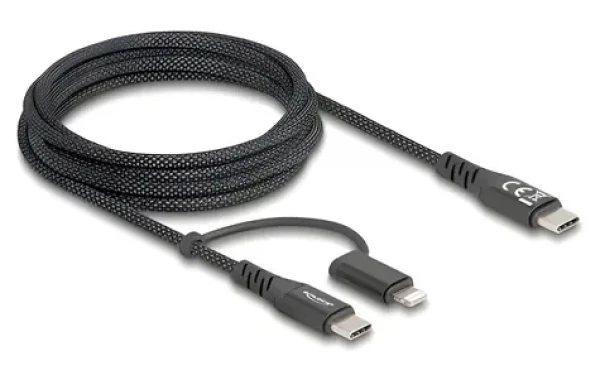 DeLock 2v1 USB-C (M) - USB-C Lightning (M) 2m černá / Kabel / USB 2.0 / MFi / Fast Charge / 60W (81171)