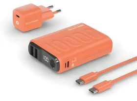 RealPower PB-10000 Set oranžová / Powerbanka 10000 mAh / LED displej / USB-C PD / 22,5W / vč. nabíječky a kabelu (390660)
