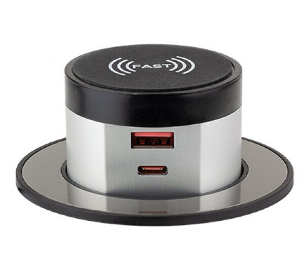 STRONG PowerUp 1x USB A/C nabíječka + bezdrátová nabíječka 10W, imitace nerezi (492988)