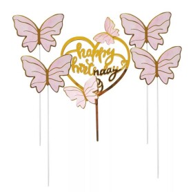 Dortisimo Zápich do dortu zlatý Happy Birthday s motýlky 2 (5 ks)
