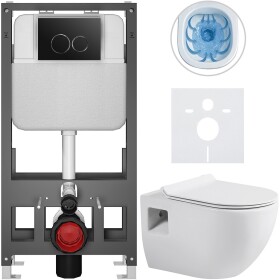 CERANO Kompletní WC set Basic/Dure - bílá lesklá - WC tlačítko Dualo/Černá - volně stojící - předstěnová instalace - 51x35 cm