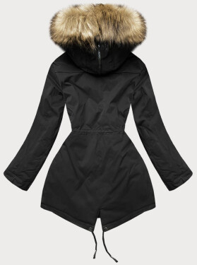 Černá dámská zimní prošívaná bunda kožešinou (M-137) odcienie czerni