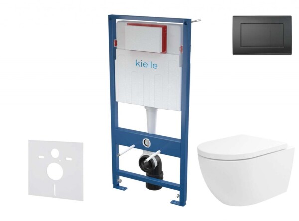 Kielle - Genesis Set předstěnové instalace, klozetu Oudee Vortex, sedátka softclose a tlačítka Gemini III, matná černá 30505SS78