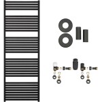 CERANO Koupelnový radiátorový set Vincenzo - ústřední vytápění - boční připojení - 800W - černá matná - 1690x600 mm