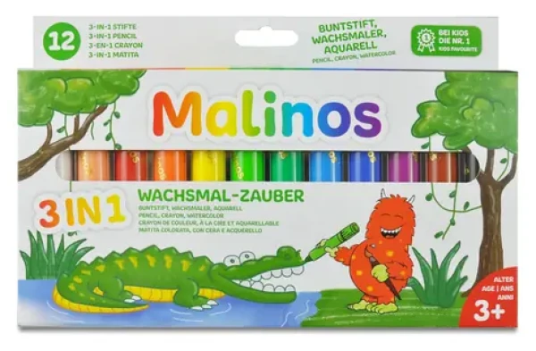 MALINOS Voskové pastelky Wachsmal-Zauber / 12 barev / 3v1 / od 3 let (301035)