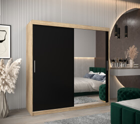 Šatní skříň Abi T2 Barva korpusu: Dub Sonoma, Rozměry: 200 cm, Dveře: Černá