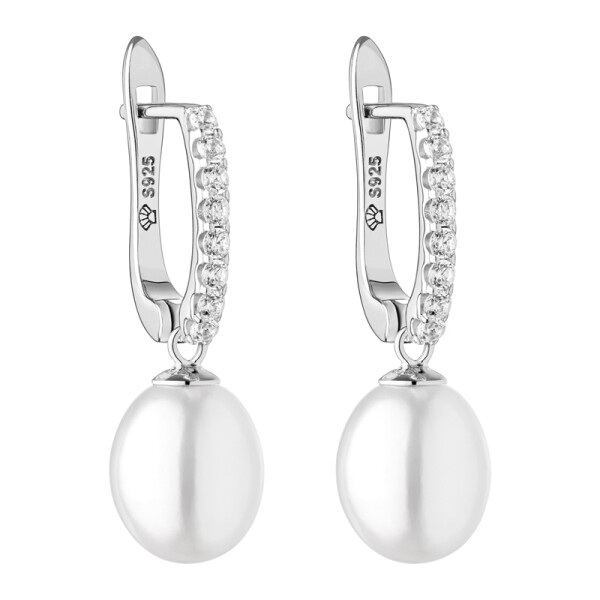 Stříbrné náušnice s bílou řiční perlou Clorinda, stříbro 925/1000, Bílá
