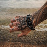 Pánský dvojitý náramek Royal Skull - achát, zirkony, Černá 20 cm