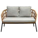 Zahradní set 1+1+2, stůl 90x48, židle a dvojsedačka, přírodní umělý ratan, kov antracit, světle šedá látka